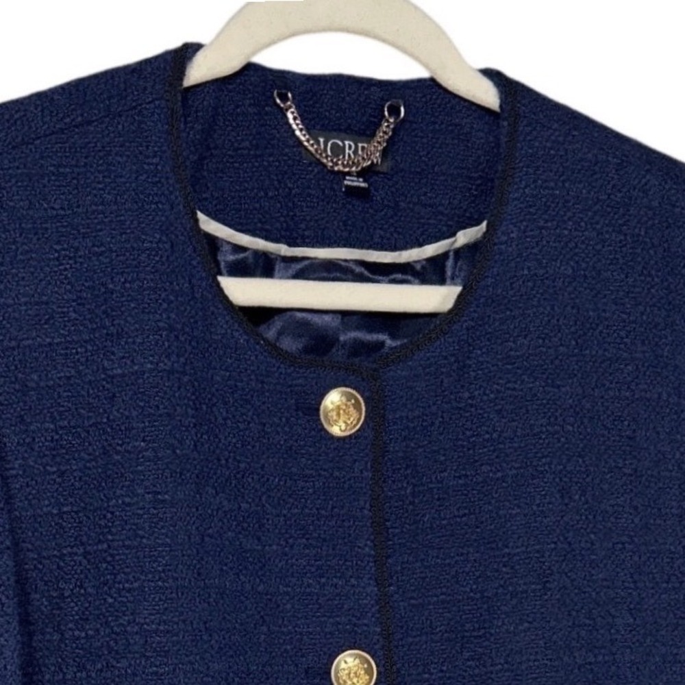 J.Crew Lady Bomber Jacket Maritime Bouclé Tweed Wool Navy Gold Buttons Sz 18 EUC - Picture 3 of 10